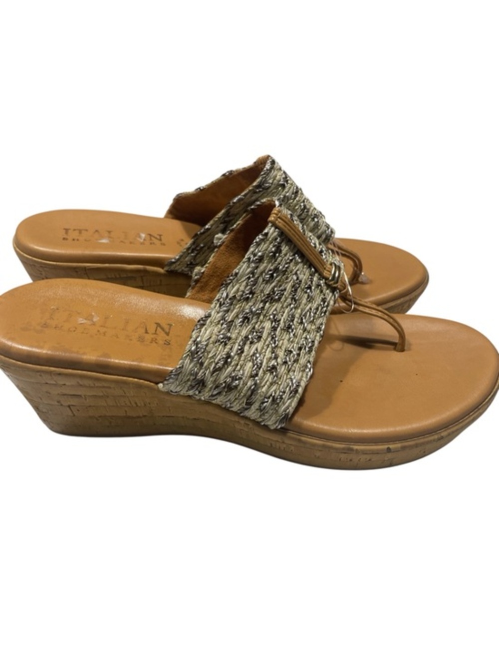 Italian Shoemakers Tan Made in Italy Braided-Strap Wedge Sandal sz 8.5